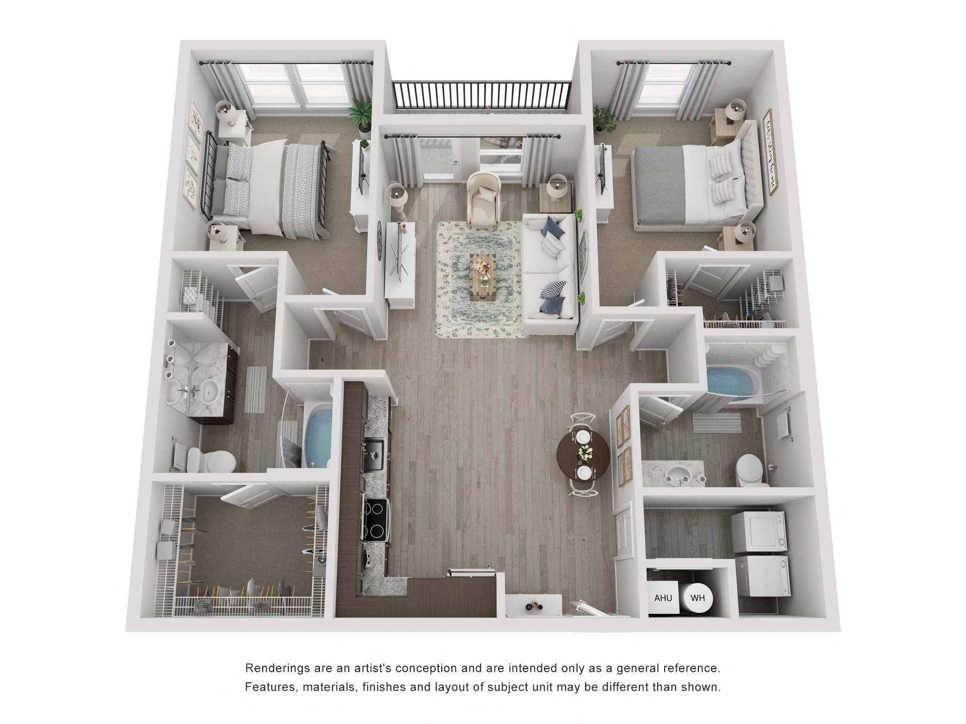 Floor plan for 2 beds, 2 baths, 1164 sqft